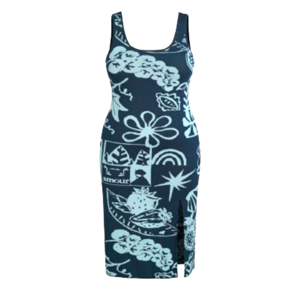 Plus 12-14 blue print stretchy dress